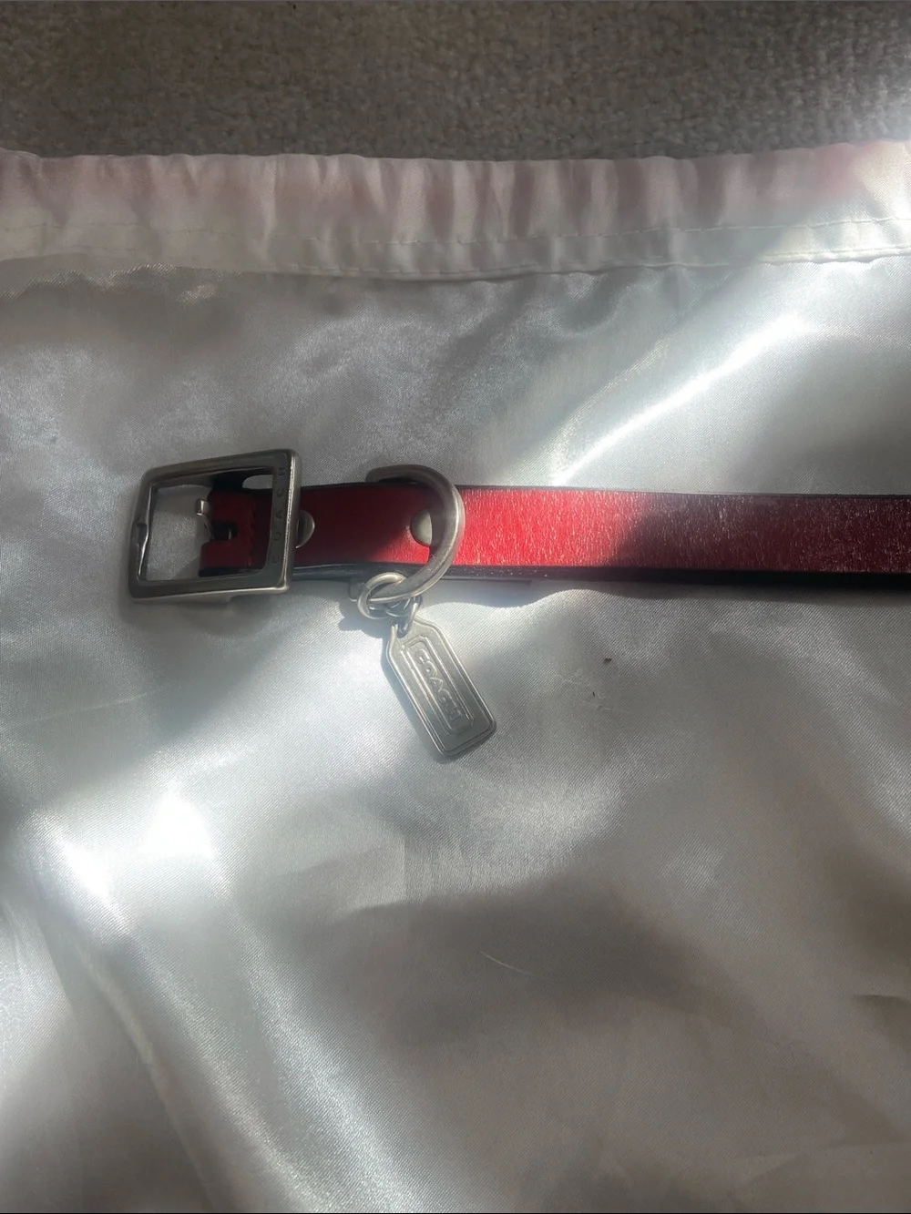 Coach Red Leather Dog Collar with Silver Buckle and Tag